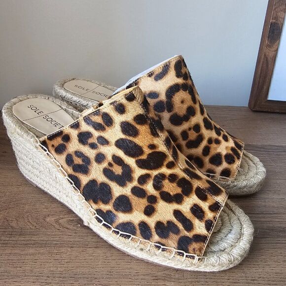 NEVER WORN SOLE SOCIETY CALEENA2 COW HAIR UPPER ANIMAL PRINT ESPADRILLE WEDGE 10 - Picture 1 of 16